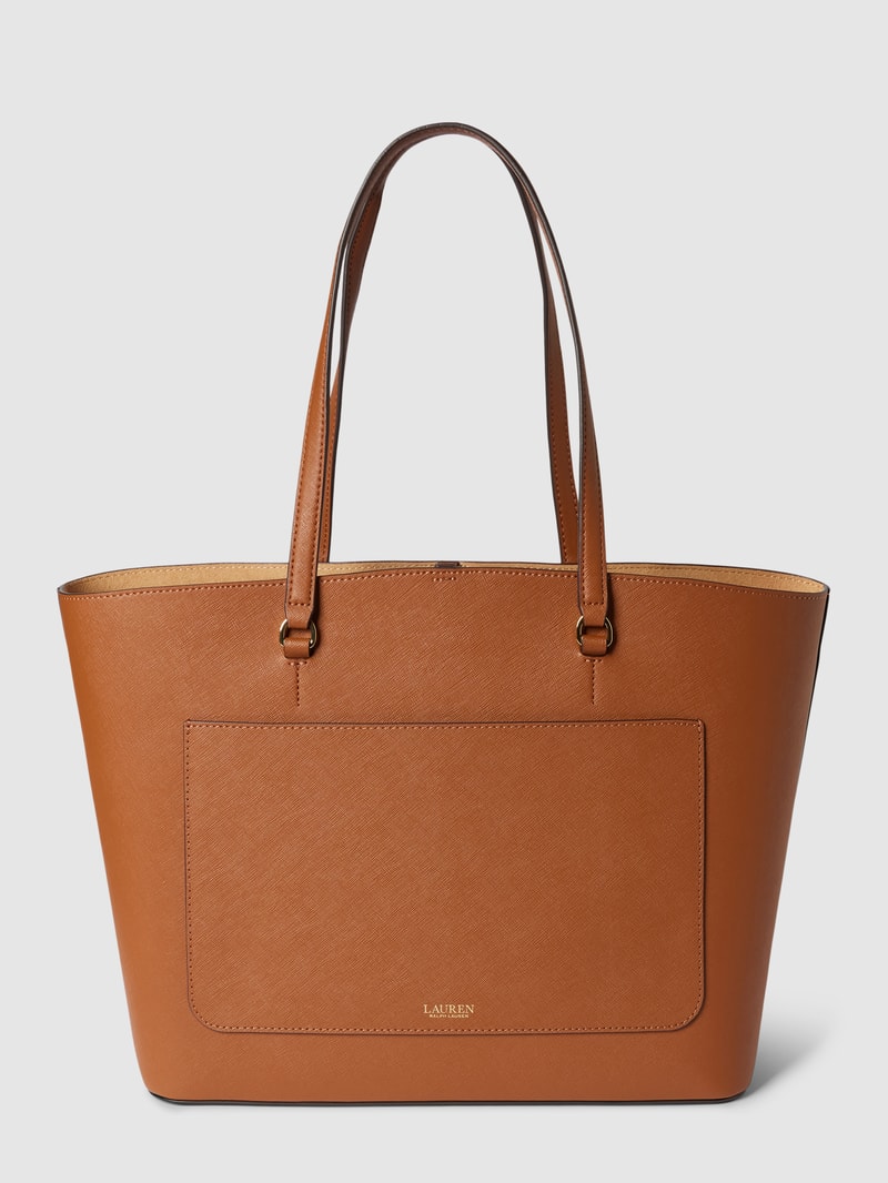 Shopper aus Leder mit Label-Detail in cognac