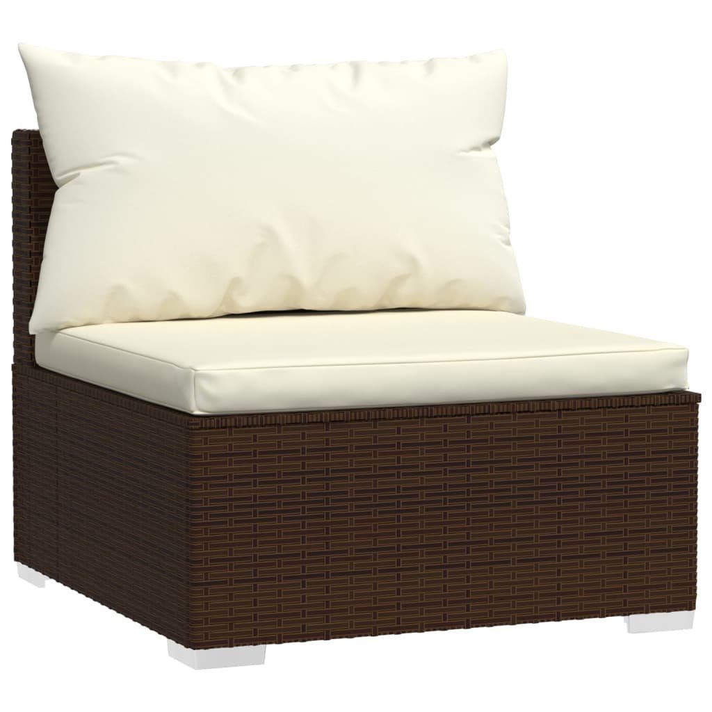 vidaXL Gartenlounge-Set 4-tlg. Garten-Lounge-Set mit Auflagen Poly Rattan Braun, (1-tlg)