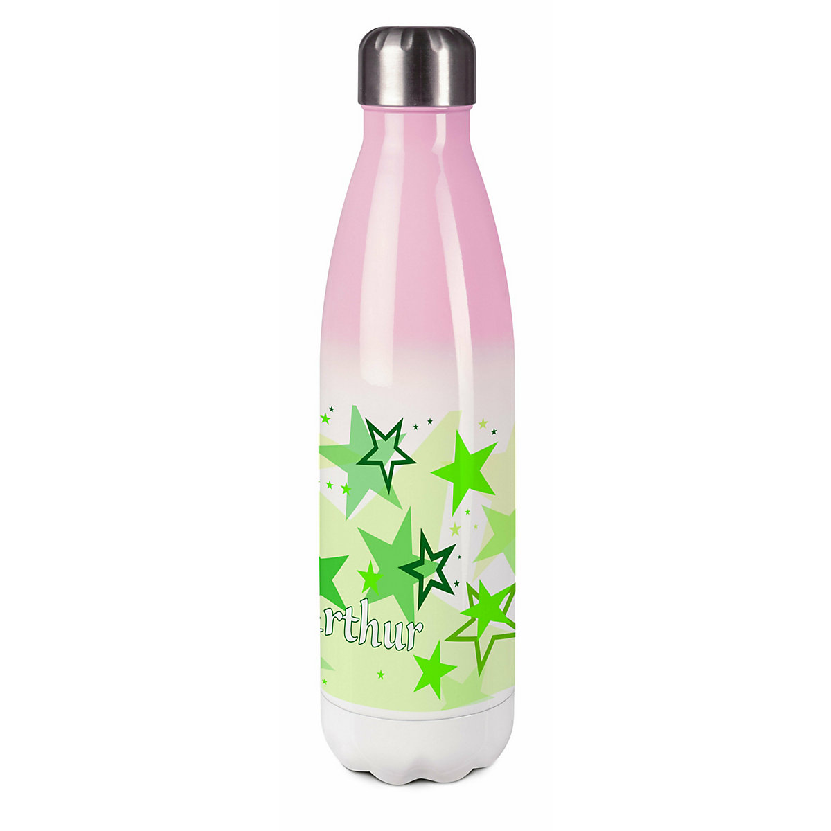 Edelstahl Kinder Thermoflasche / Trinkflasche bunt Sternenhimmel Farbe grün Spülmaschinenfest, Auslaufsicher, Bruchfest, Doppelwandig, Für Heißgetränke geeignet, Mit Deckel, Isoliert