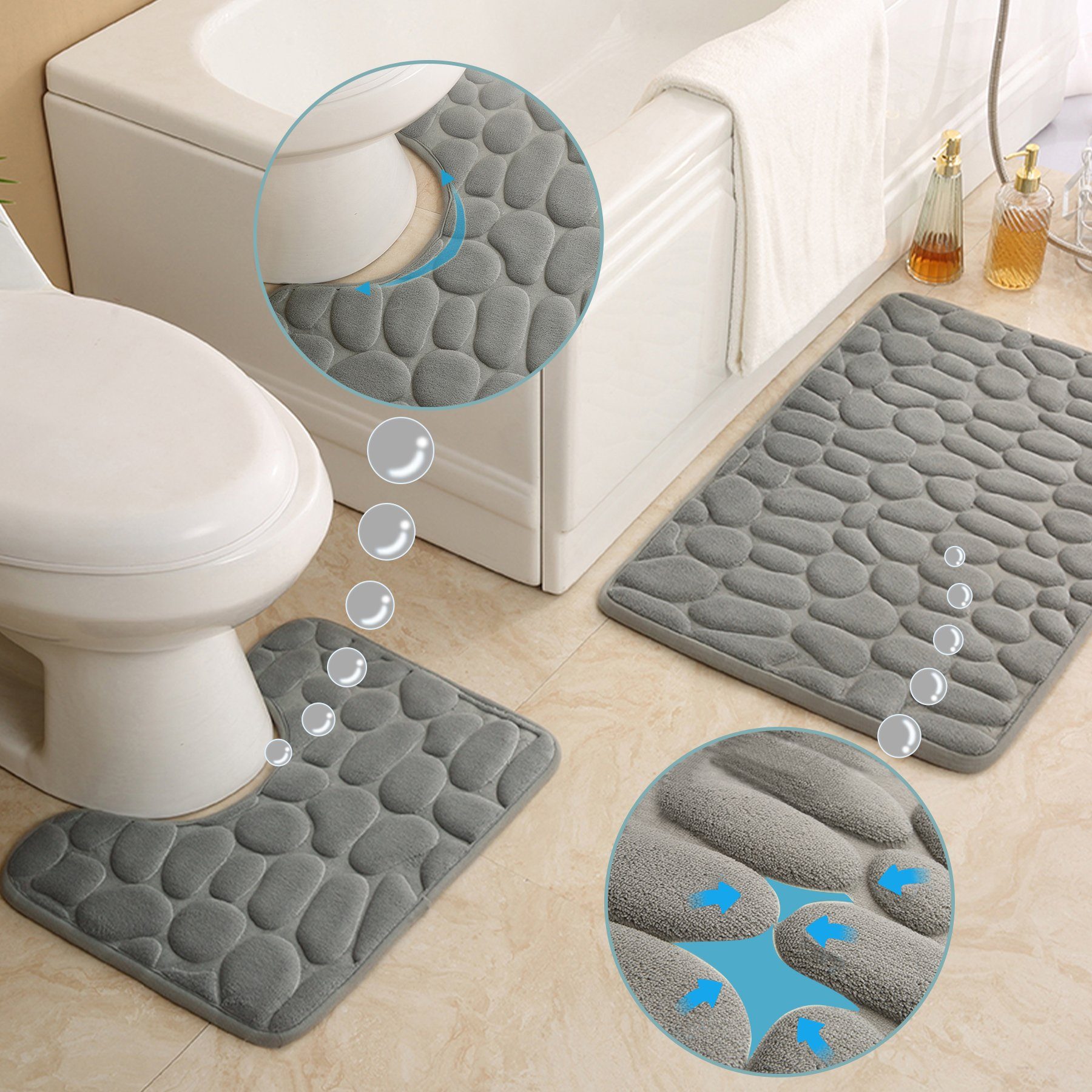 Badematte Badematte, 2 Stück Memory Foam Badematte CALIYO, Memory Schaum, Rutschhemmend beschichtet, schnell trocknend, strapazierfähig, Polyester, Duschteppich für Badewanne, Dusche, Badezimmer