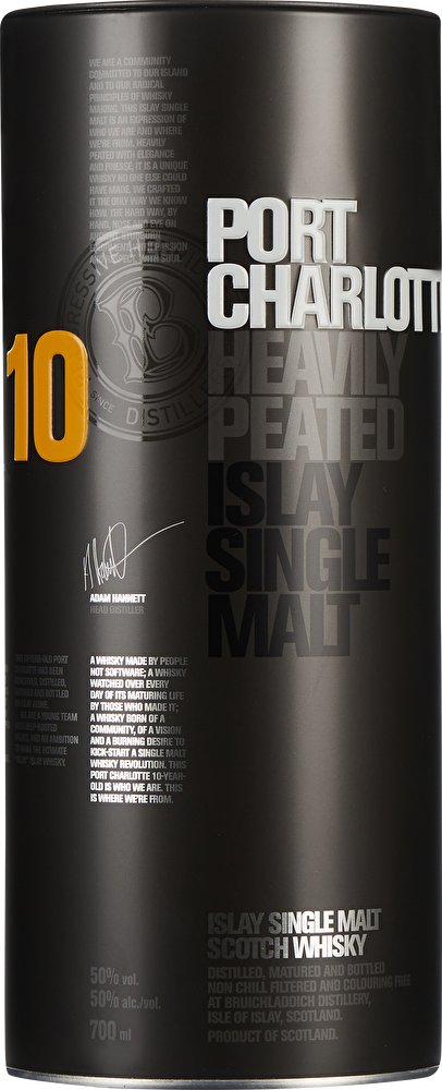 Bruichladdich Scotch Whisky Single Malt Port Charlotte Heavily Peated 10 YO 0,7 Liter in Tube