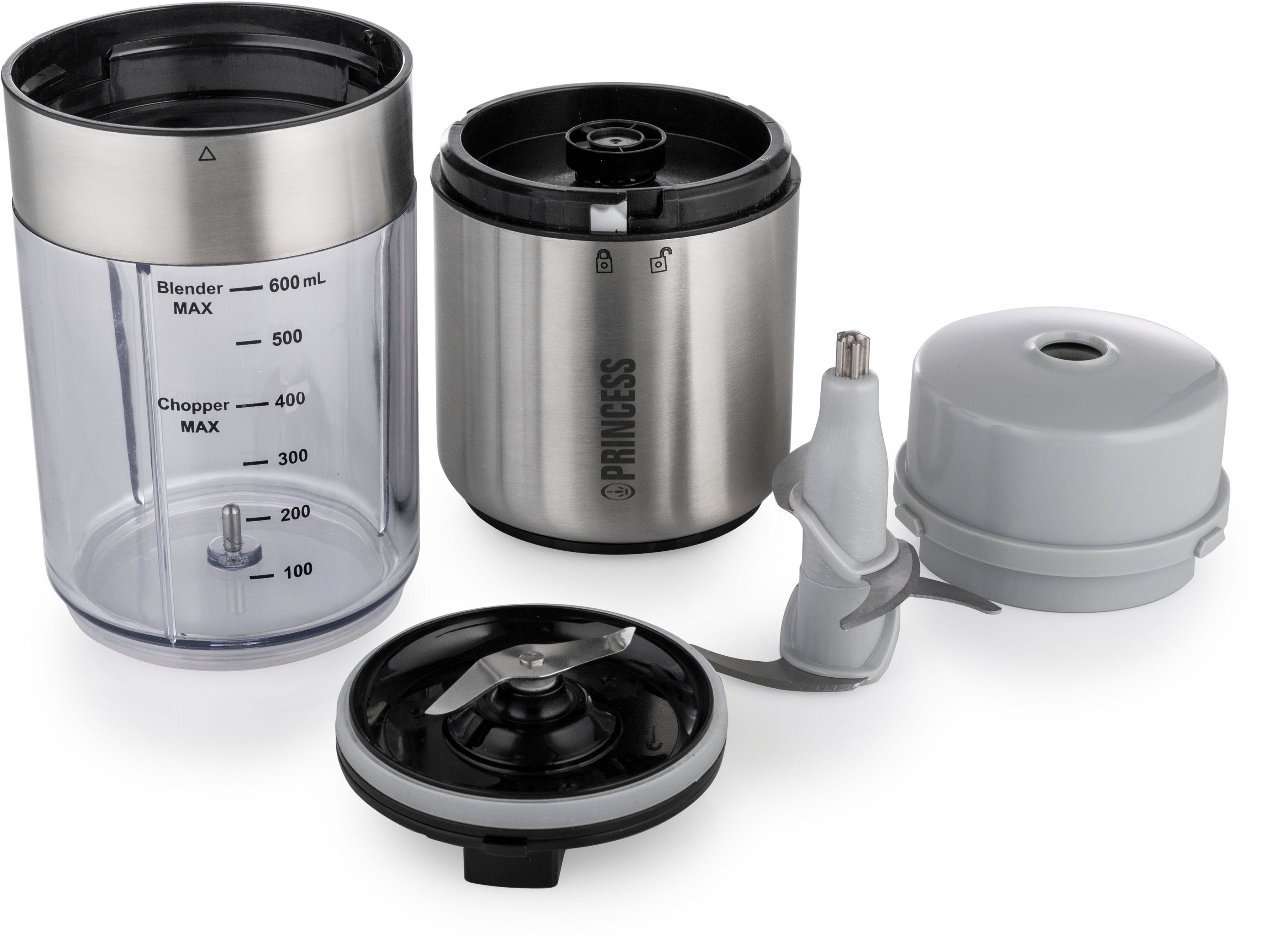 PRINCESS Zerkleinerer Edelstahl und Mixer 221080, 350 W, mit 4 Edelstahl-Klingen