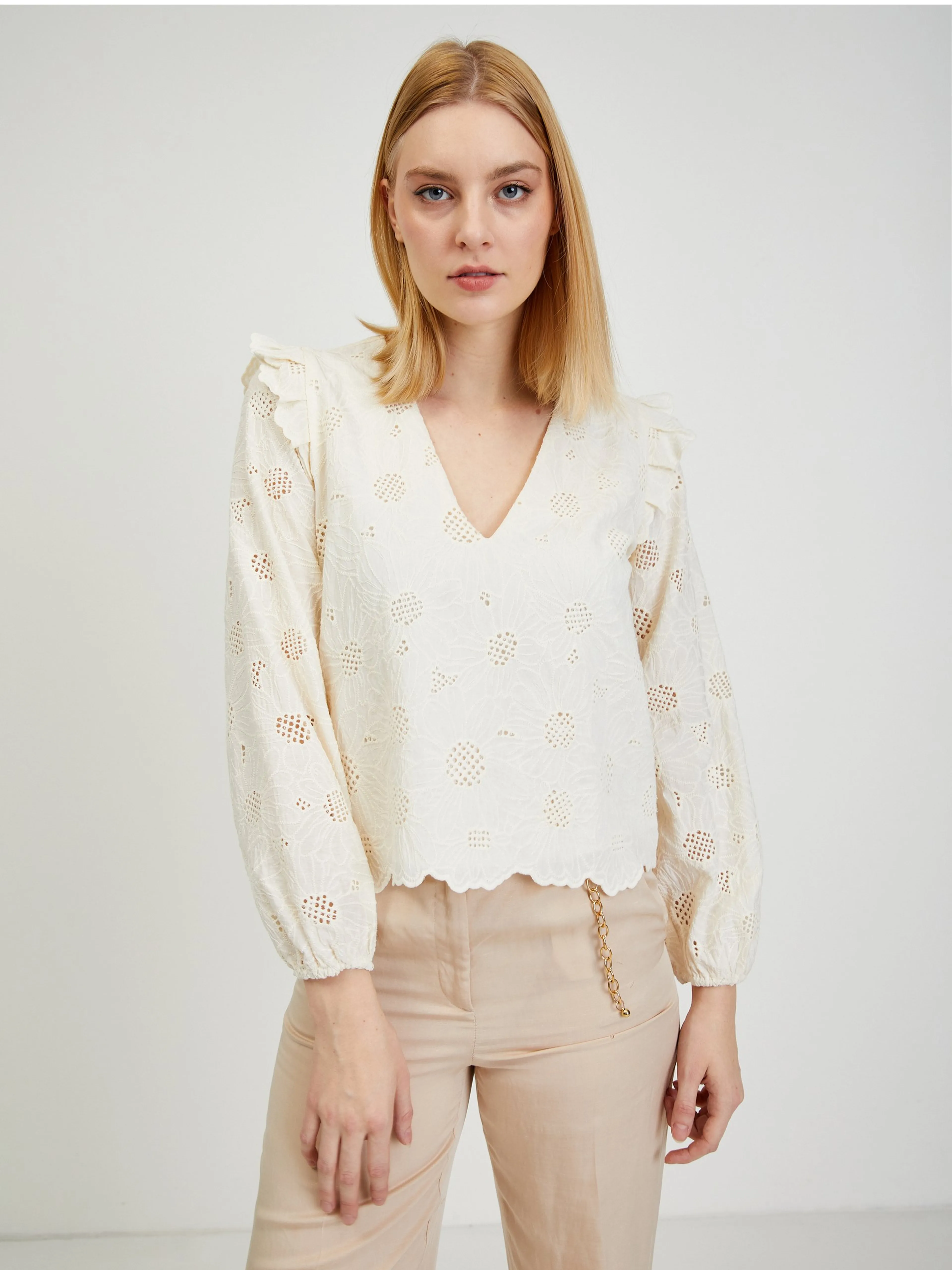 Beige gemusterte Damenbluse ORSAY