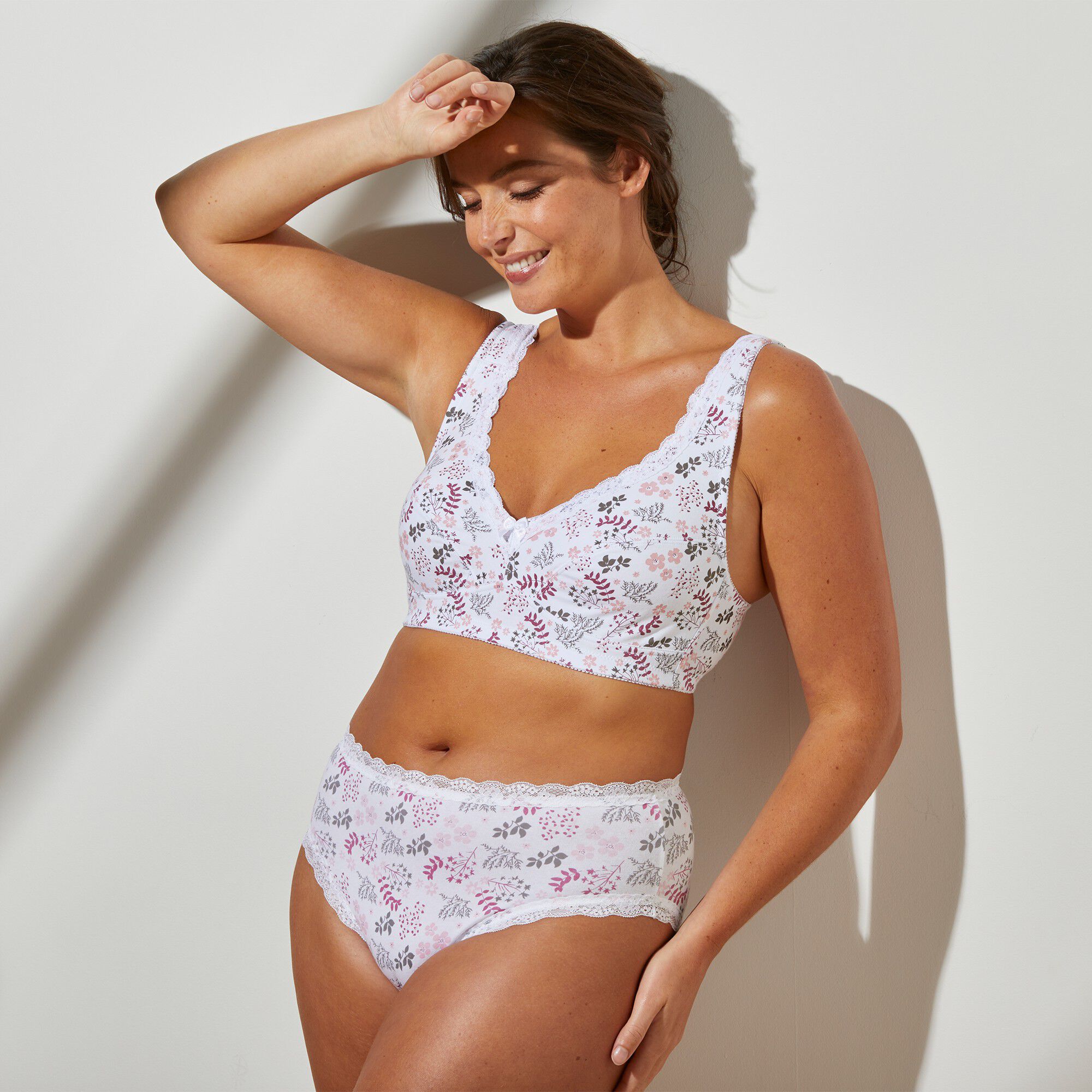 Soutien-gorge grand maintien coton imprimé fleuri 