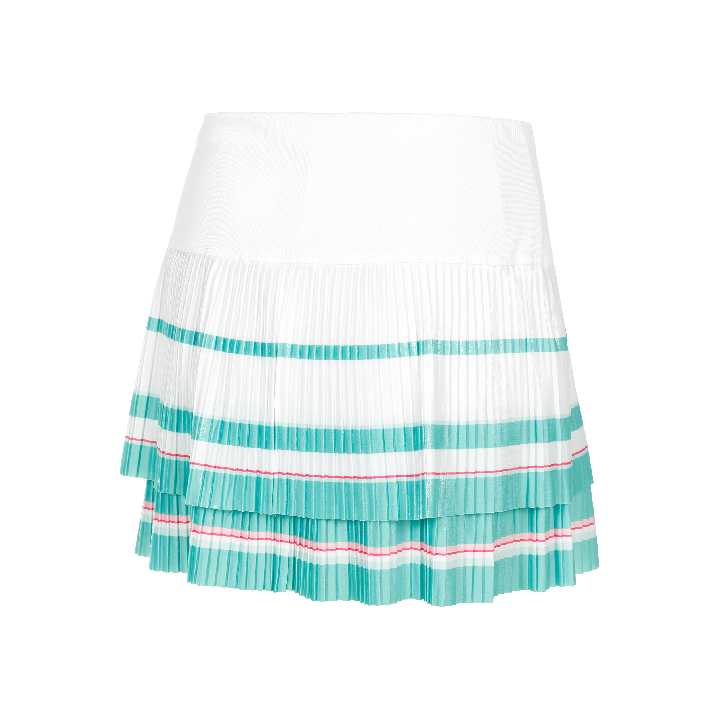 Long Deco Stripe Pleated Rock Damen - Weiß, Mehrfarbig