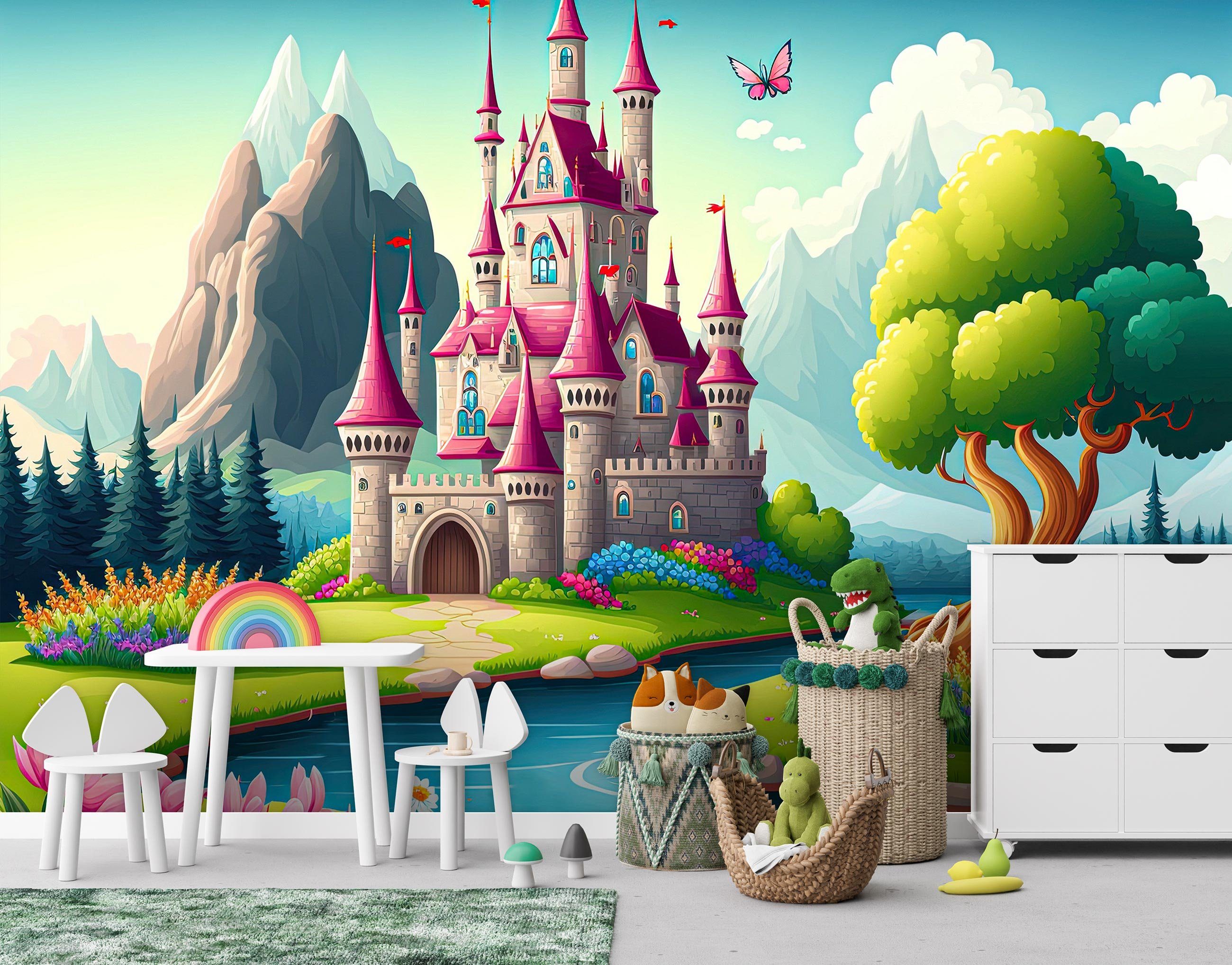 Wallarena Fototapete Kinderzimmer Mädchen Märchenschloss Vlies Tapete Vliestapete, Glatt Vlies Struktur Vinyl, Kinder, Tapete inklusive Kleister Vliestapete Motivtapete