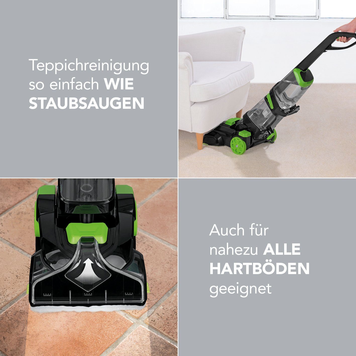 CLEANmaxx Teppichreinigungsgerät Teppichreiniger Professional Vibrations- und Seitenbürsten, 800 W, inkl. Shampoo & Ersatzbürste