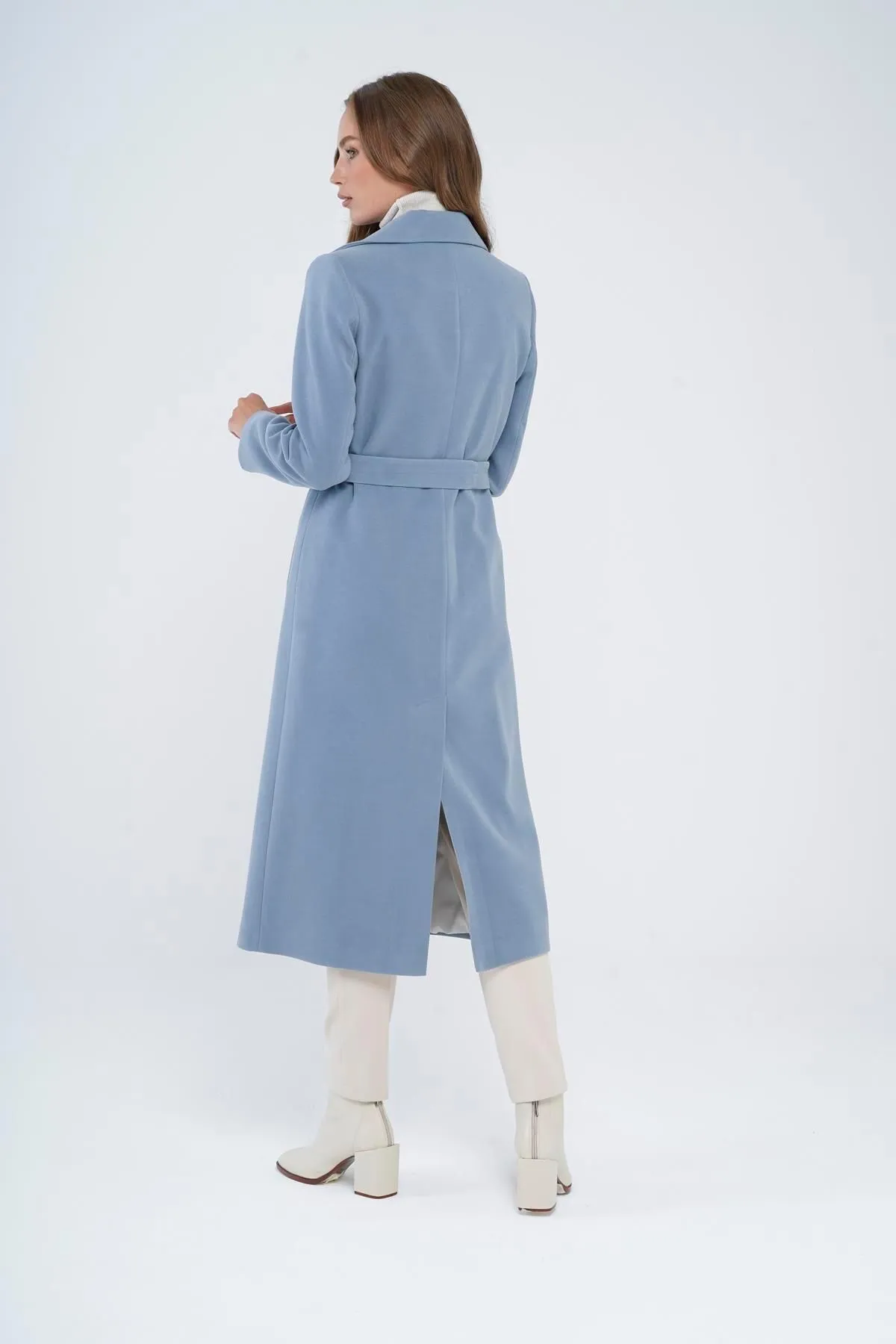 Concept.  Zweireihiger, an der Taille gebundener, mittellanger Mantel, Blau 3754