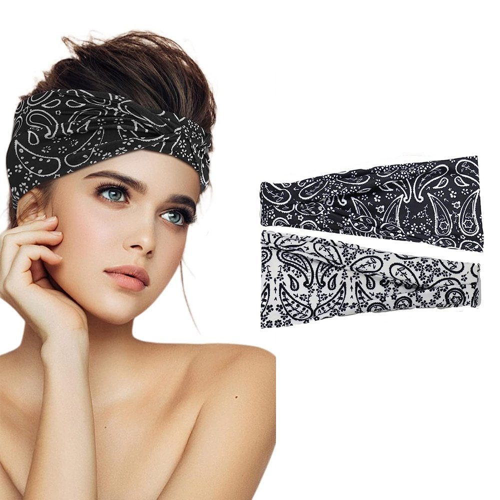 aikidio Schweißband Haarbänder, Damen Sommer Boho Stirnbänd Elastisch Breit Haarreife