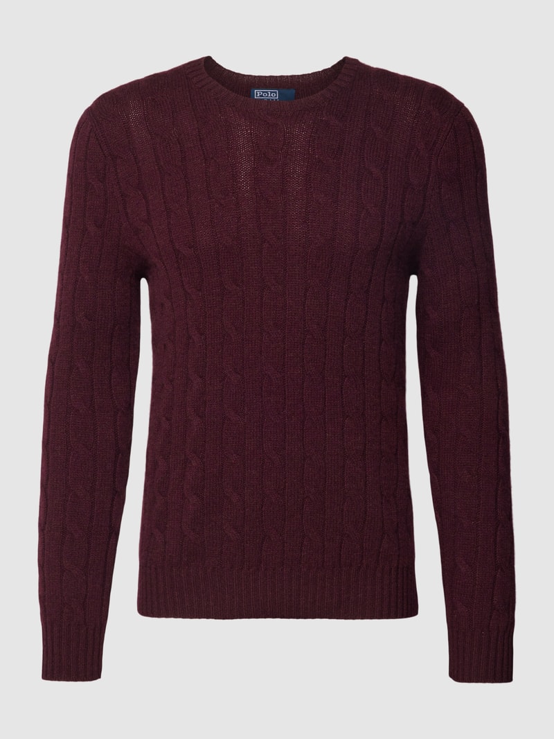 Kaschmirpullover mit Zopfmuster in bordeaux rot