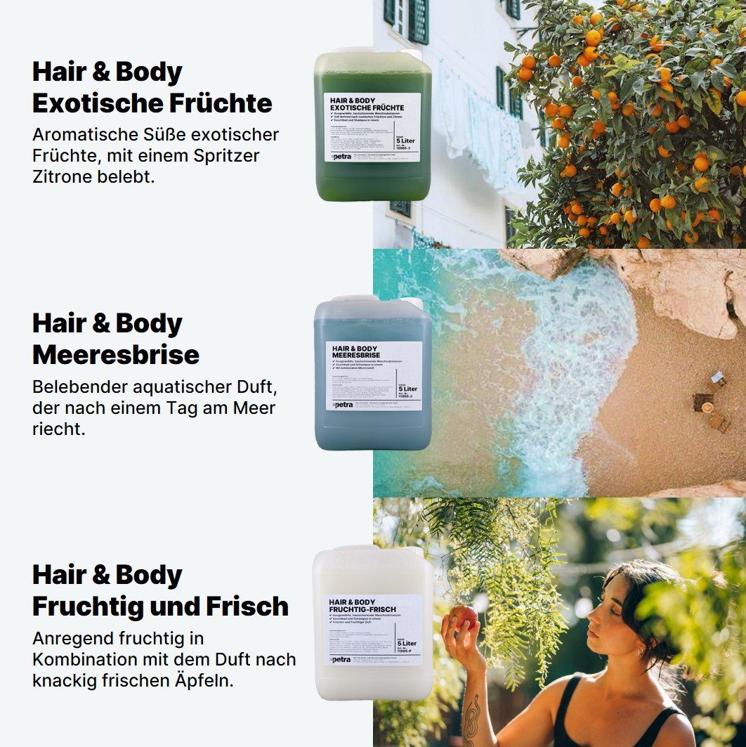 ≈petra Duschgel Hair & Body Meeresbrise [2x5 Liter Kanister], 2-in-1 Duschgel und Shampoo für Haar und Körper