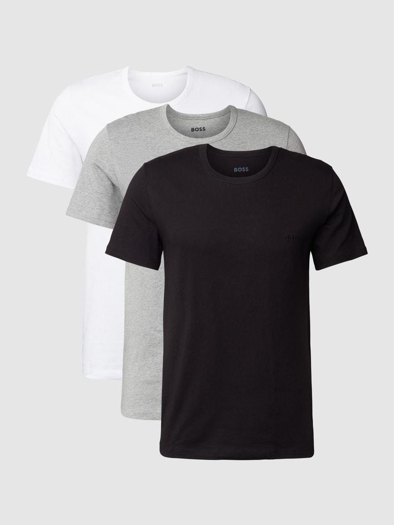 T-Shirt mit Label-Stitching im 3er-Pack Modell 'Classic' in mittelgrau meliert