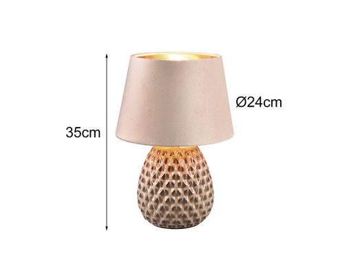 meineWunschleuchte LED Nachttischlampe, LED wechselbar, warmweiß, dimmbar Designer Lampenschirm Samt & Keramik-fuß Gold-en, Höhe 35cm