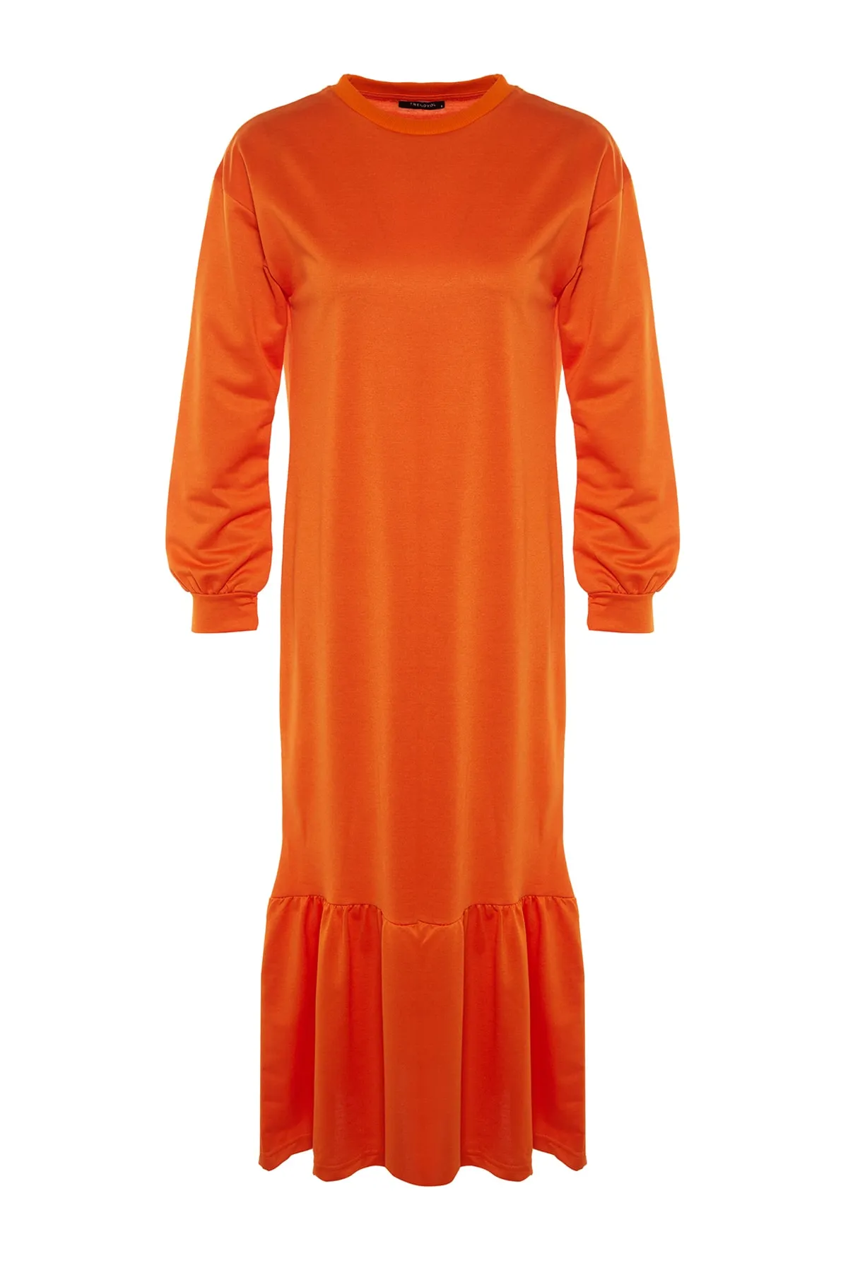 Trendyol Modest  Orangefarbenes Strickkleid mit Rundhalsausschnitt und Raffung TCTSS22EL00000