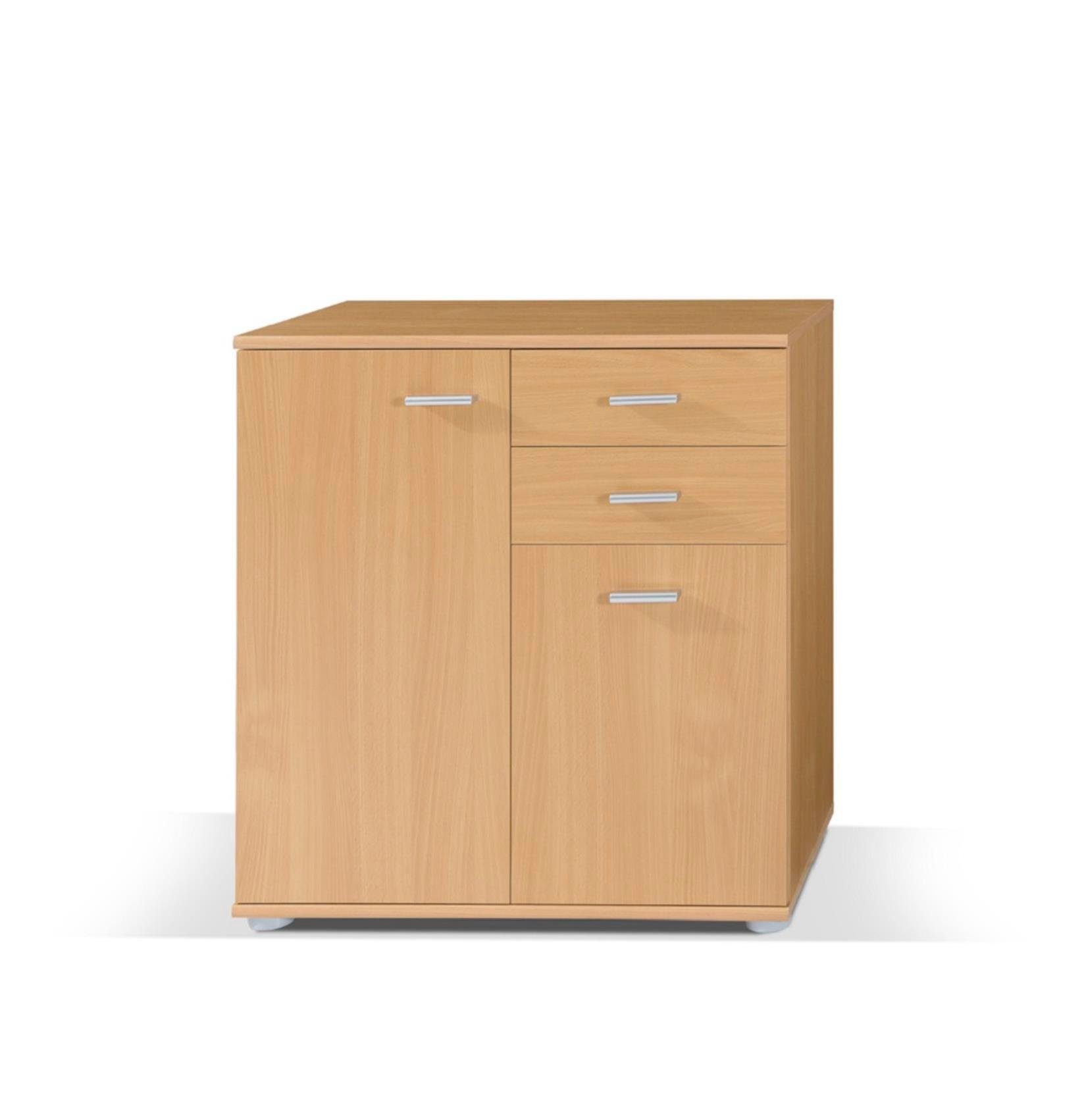 Furnix Kommode multifunktionaler klassischer Schrank MIDOS 2, mit 2 Türen und 2 Schubladen, B71 x H75 x T35 cm