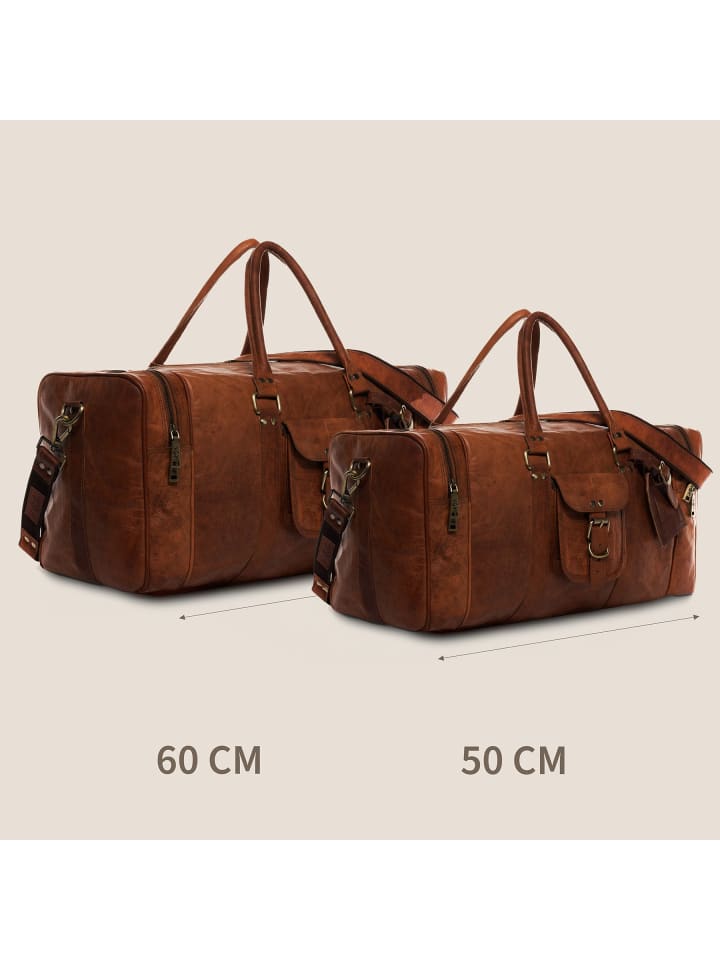 SID & VAIN Leder-Reisetasche echt Leder Weekender groß braun-60 in braun günstig kaufen L