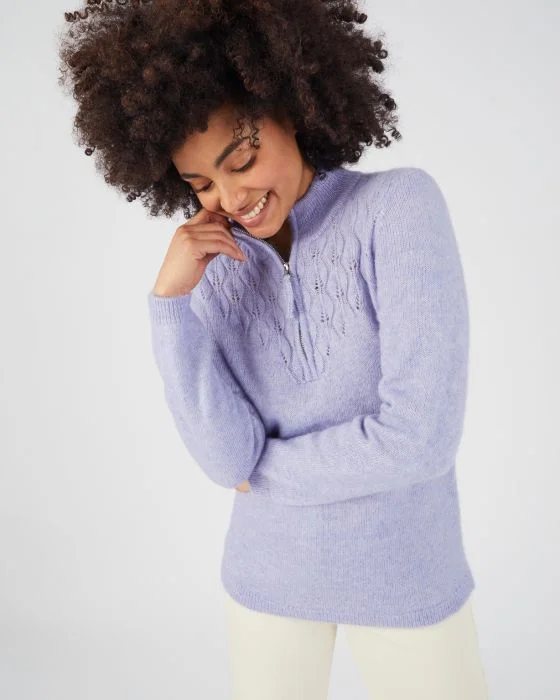 Pull col zippé fantaisie ajourée