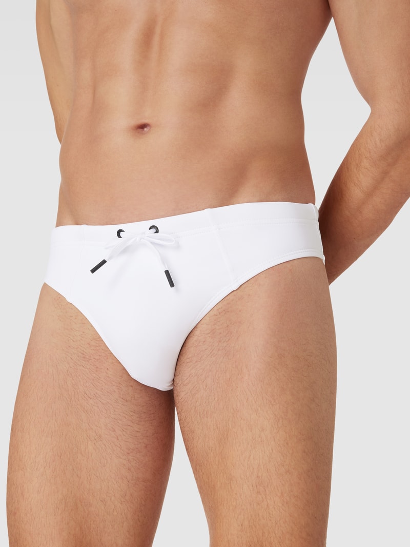 Badehose mit Label-Print in weiß