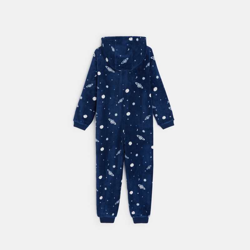 Pyjama-combi à capuche en éponge bleu garçon