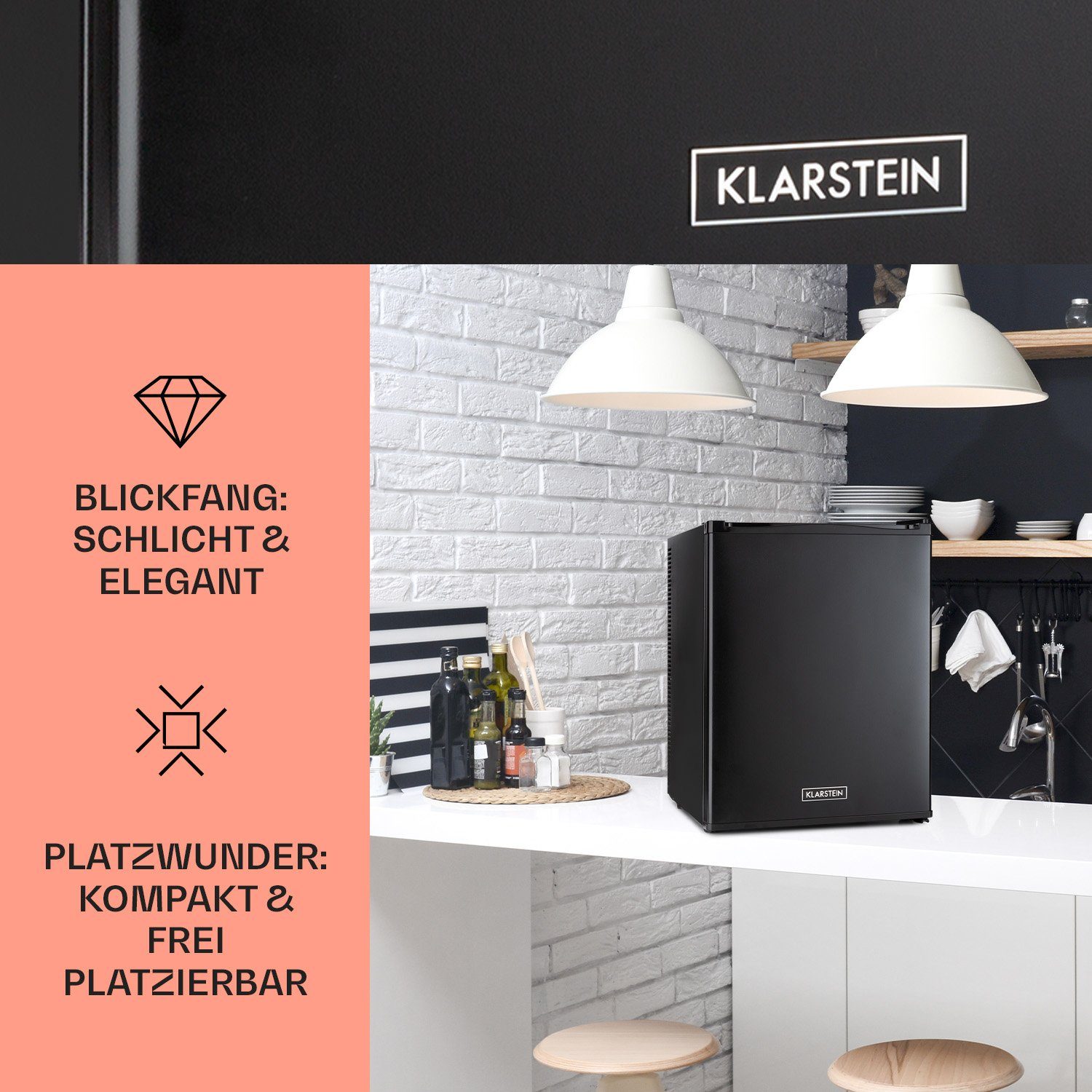 Klarstein Table Top Kühlschrank HEA-HappyHour-42Blk 10035247A, 53.5 cm hoch, 40 cm breit, Hausbar Minikühlschrank ohne Gefrierfach Getränkekühlschrank klein