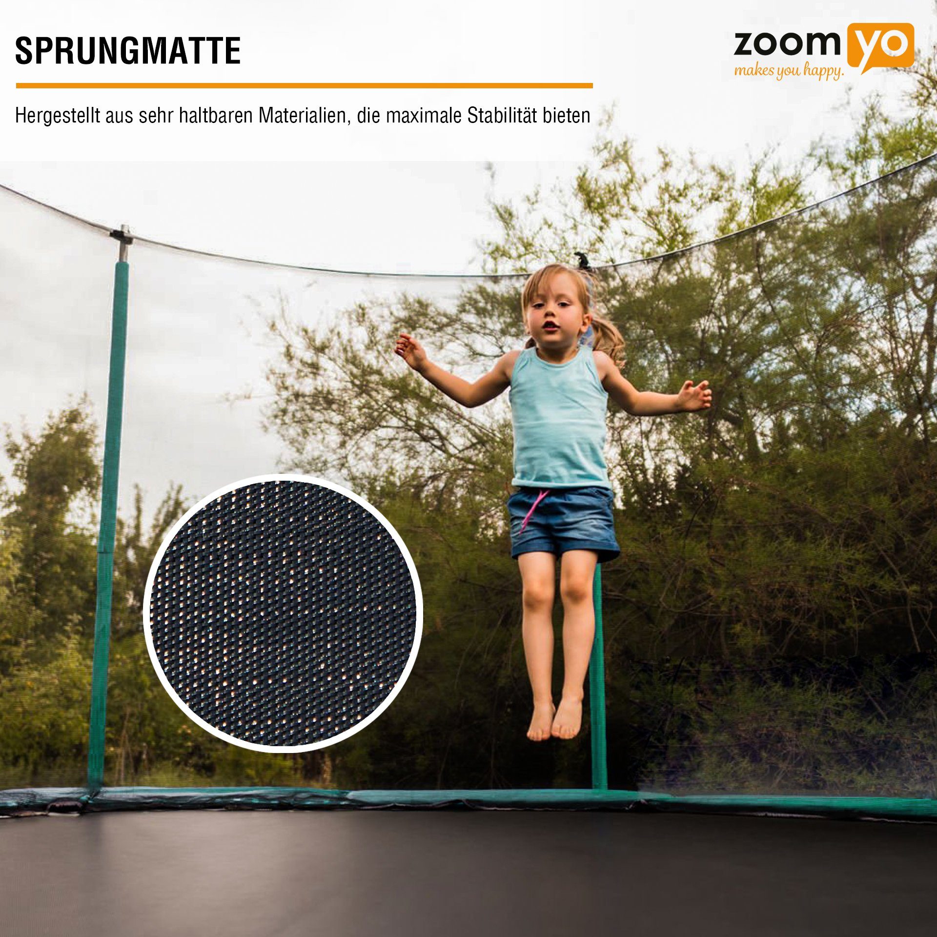 Zoomyo Gartentrampolin Gartentrampolin Advanced,Kindertrampolin,Outdoor für Kinder,wetterfest, Ø 244 cm, Outdoortrampolin,inkl Sicherheitsnetz und Sprungmatte