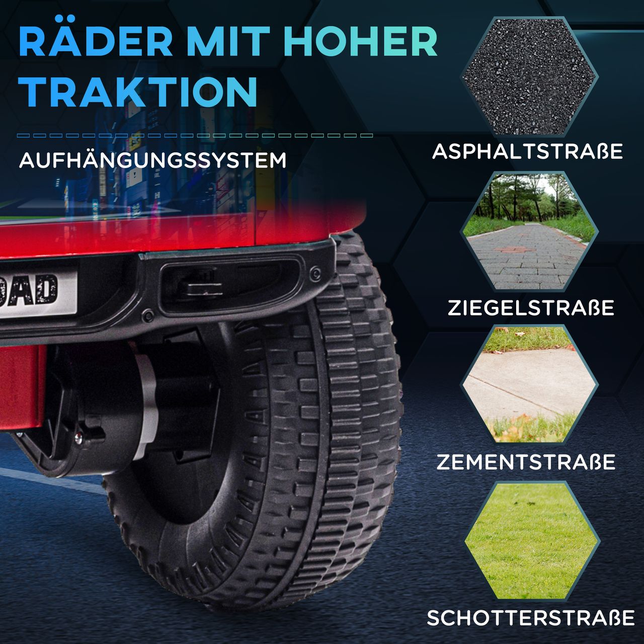 HOMCOM Elektro Kinderauto, Geländewagen mit Musikanschluss, Stauraum, Rot