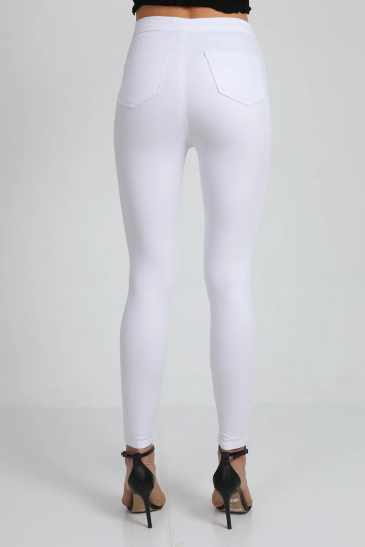 BİKELİFE  Weiße Damen-Leggings mit hoher Taille und schmalem Bein und Knöpfen