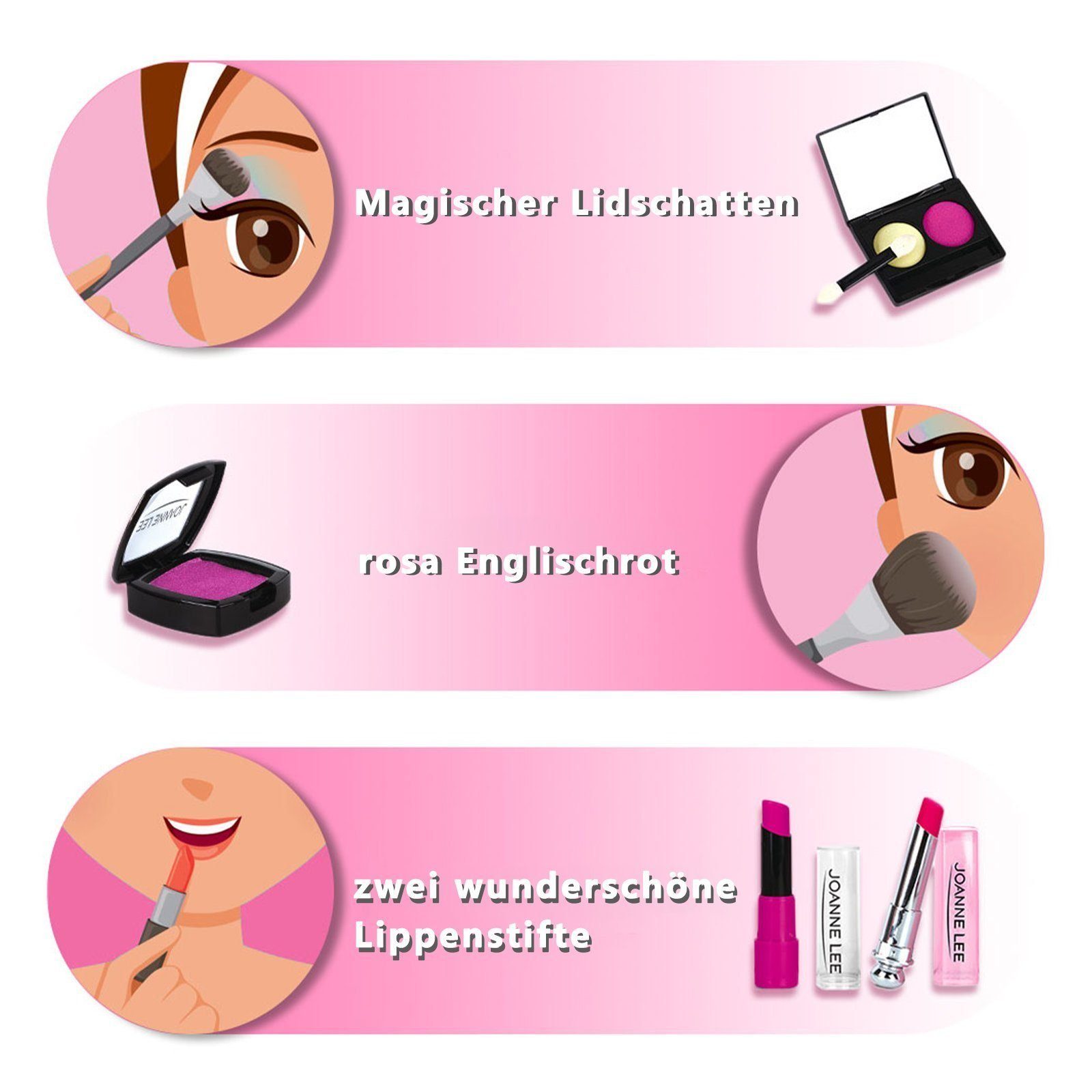 BeebeeRun Lernspielzeug Kinderschminke Mädchen (19PCS Waschbar Makeup Spielzeug mit Schminkkoffer, Geschenke für Mädchen 3 4 5 Jahre)