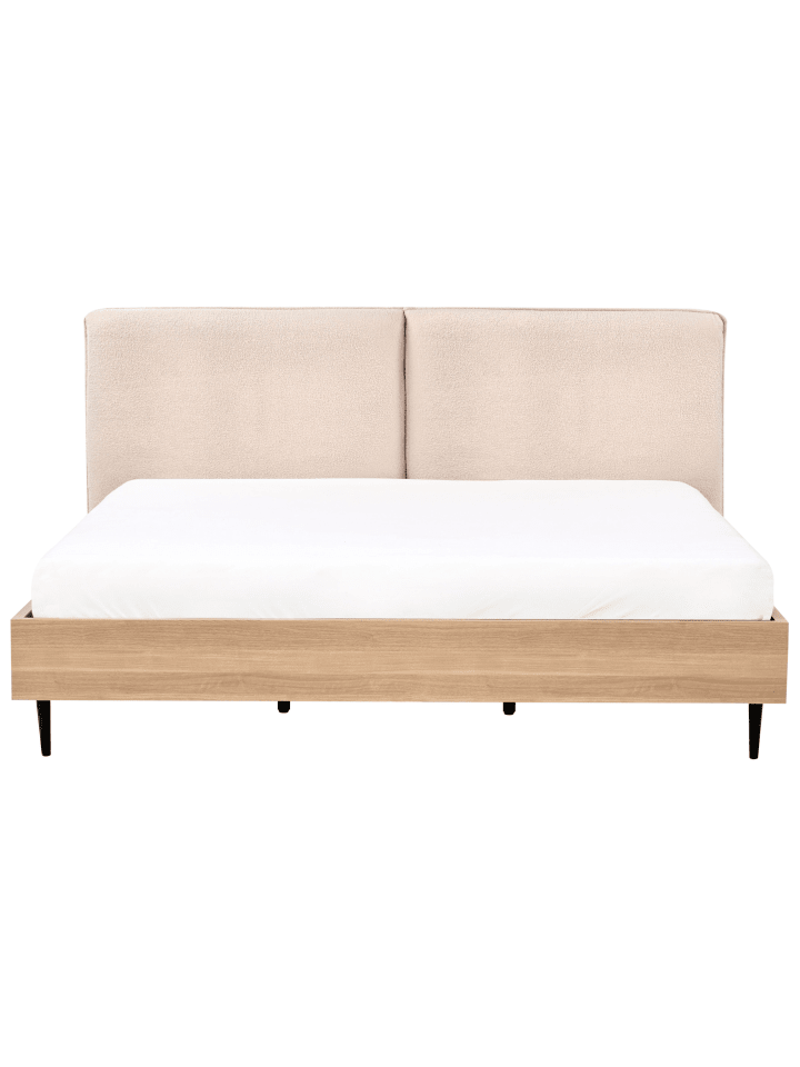 Beliani Doppelbett LIMANTON in Beige/Heller Holzfarbton/Schwarz günstig kaufen onesize