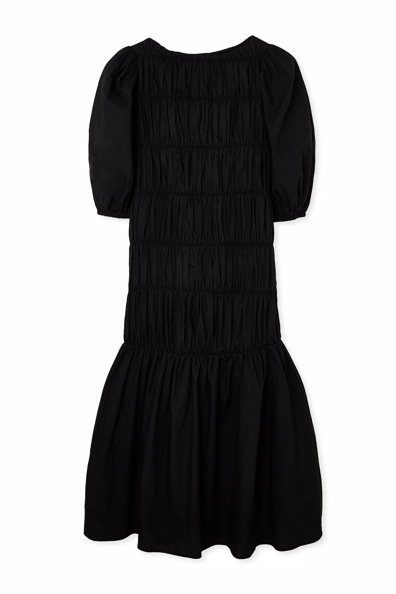 Maxikleid aus Baumwolle mit Puffärmeln und gesmoktem Detail
