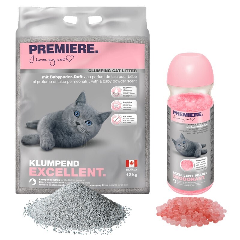PREMIERE Katzenstreu PREMIERE Excellent Klumpstreu 12kg mit Deodorant Babypuder