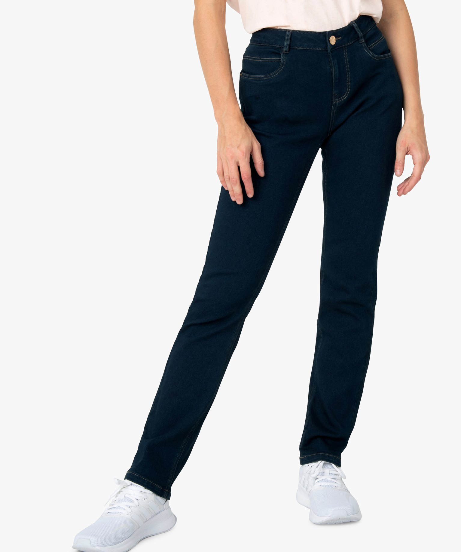 Jean femme regular taille normale et surpiqres contrastantes blue black | GEMO