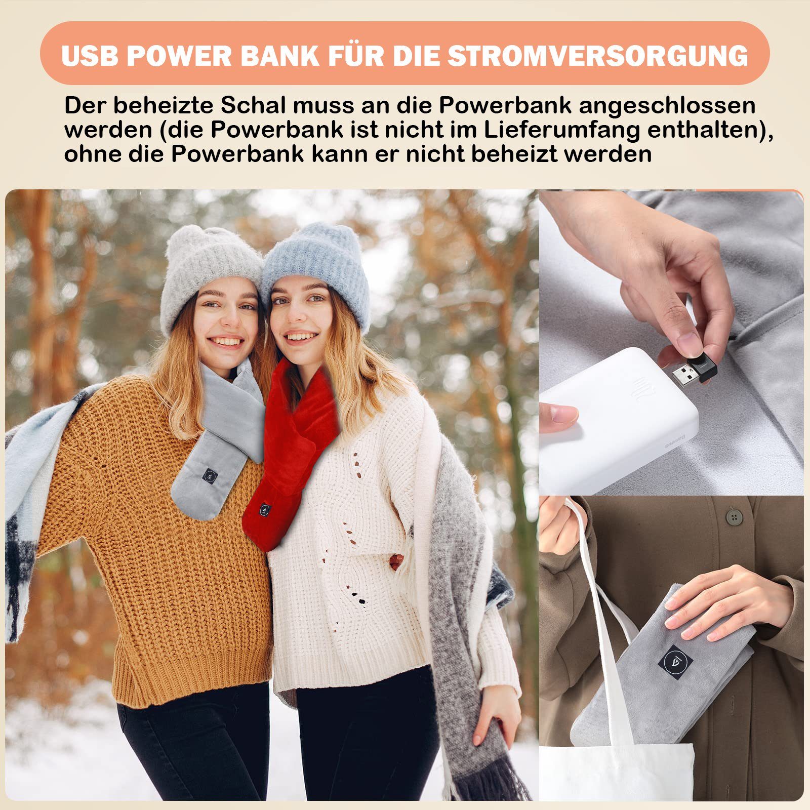 Sunicol Beheizter Schlauchschal Beheizter Schal, USB Aufladung Elektrischer Nackenwärmer, Massagegerät, Intelligente Heizung Nackenschutz Heizschal, Wärmekissen, 3 Temperatur