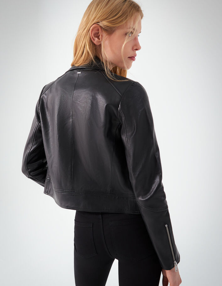 Blouson noir cuir d'agneau femme