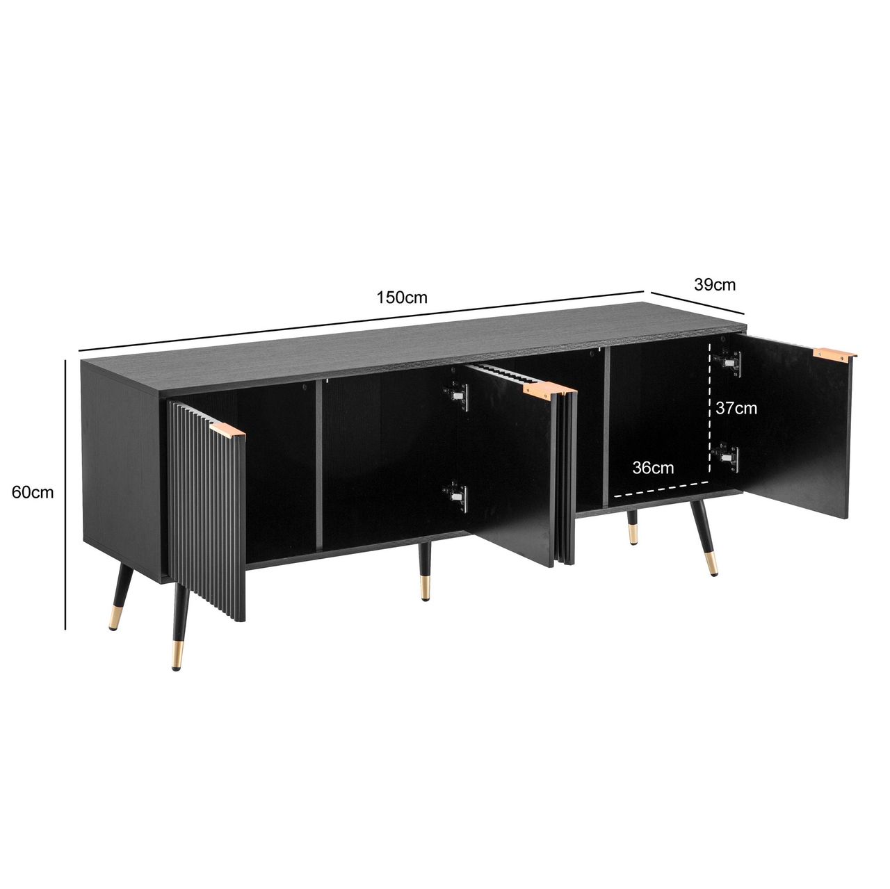 Wohnling Lowboard Schwarz Eiche-Optik 150x60x39 cm
