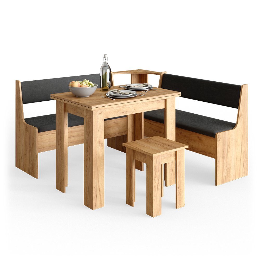 Vicco Sitzgruppe Eckbankgruppe Esszimmergruppe ROMAN Sandeiche Goldkraft Set 4, (Set, 5-tlg., 5-er Set), bequeme Polsterung