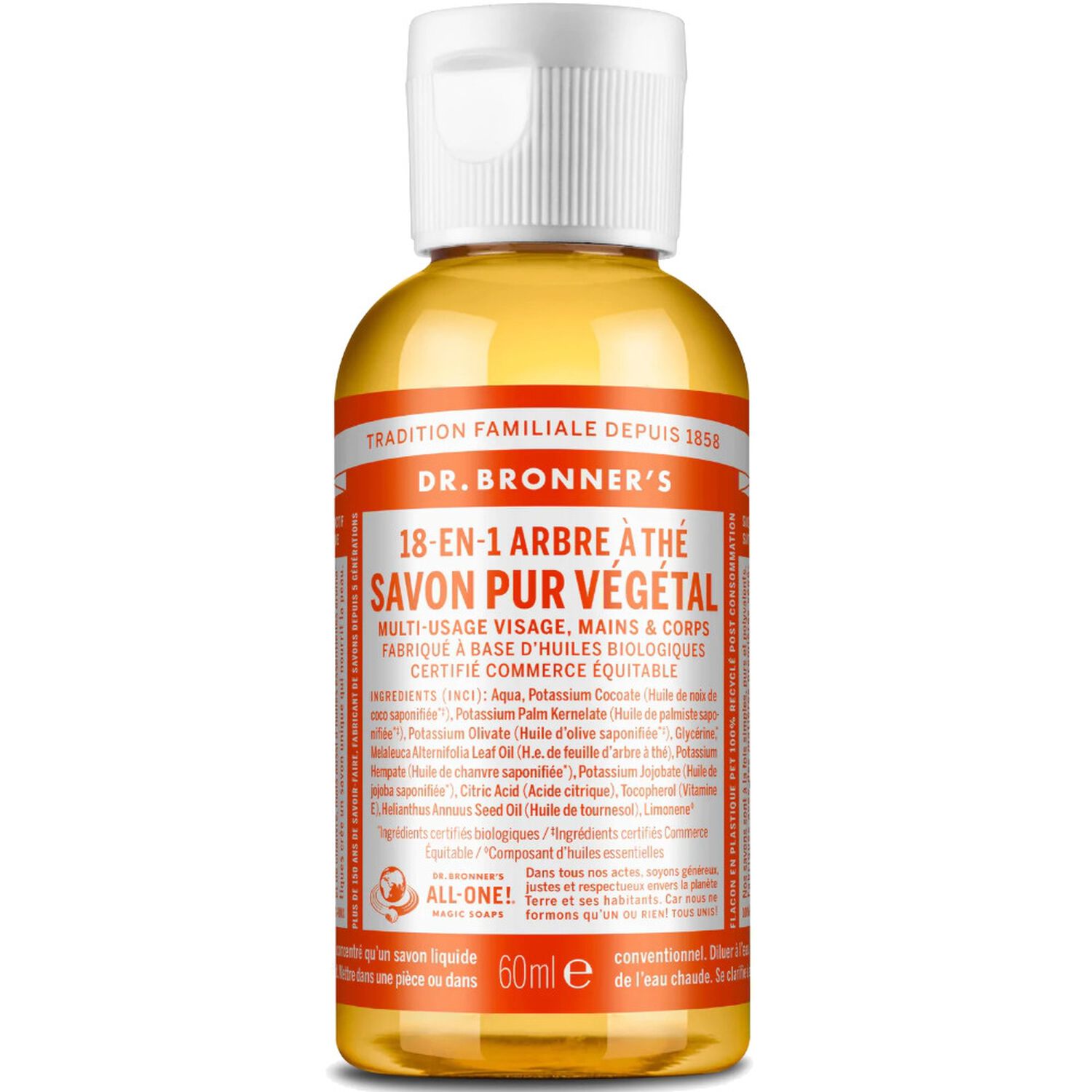 Dr Bronners Savon liquide Arbre à thé Un savon de Castille liquide naturel 18-en-1