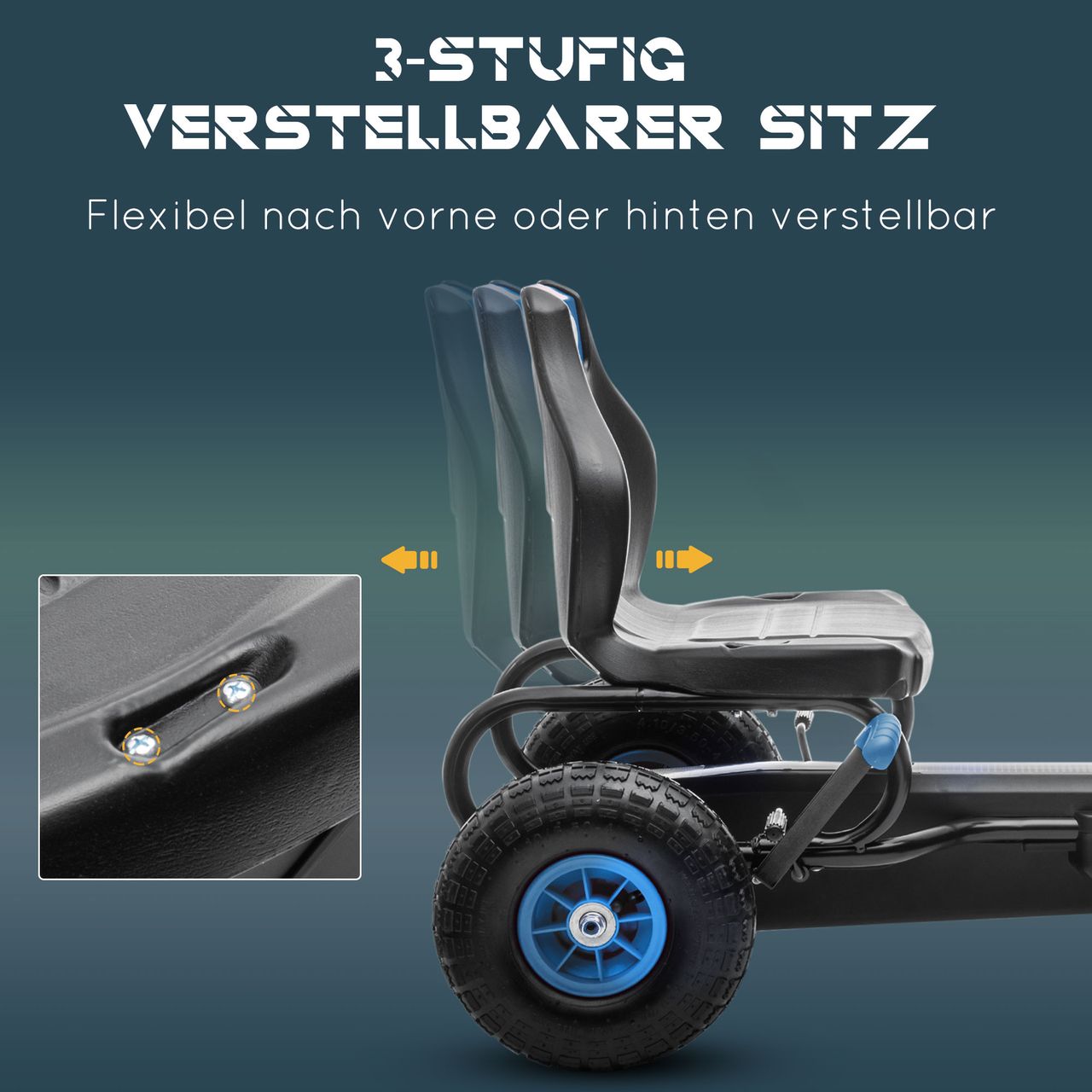 HOMCOM Gokart, Kinderfahrzeug mit Pedal, Tretauto, Outdoor, Blau Schwarz