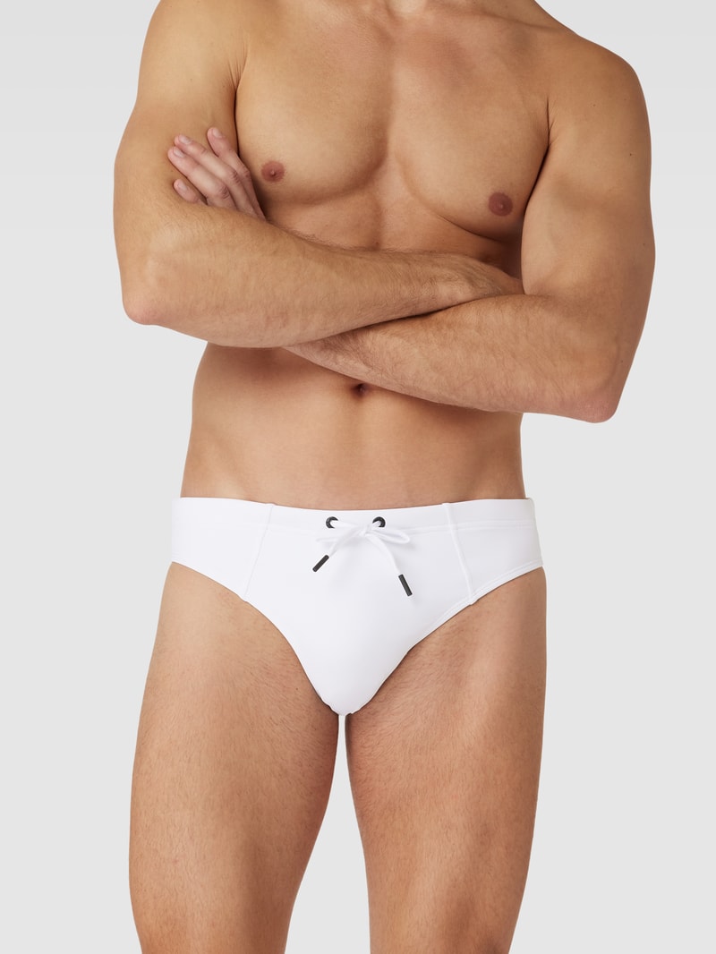 Badehose mit Label-Print in weiß
