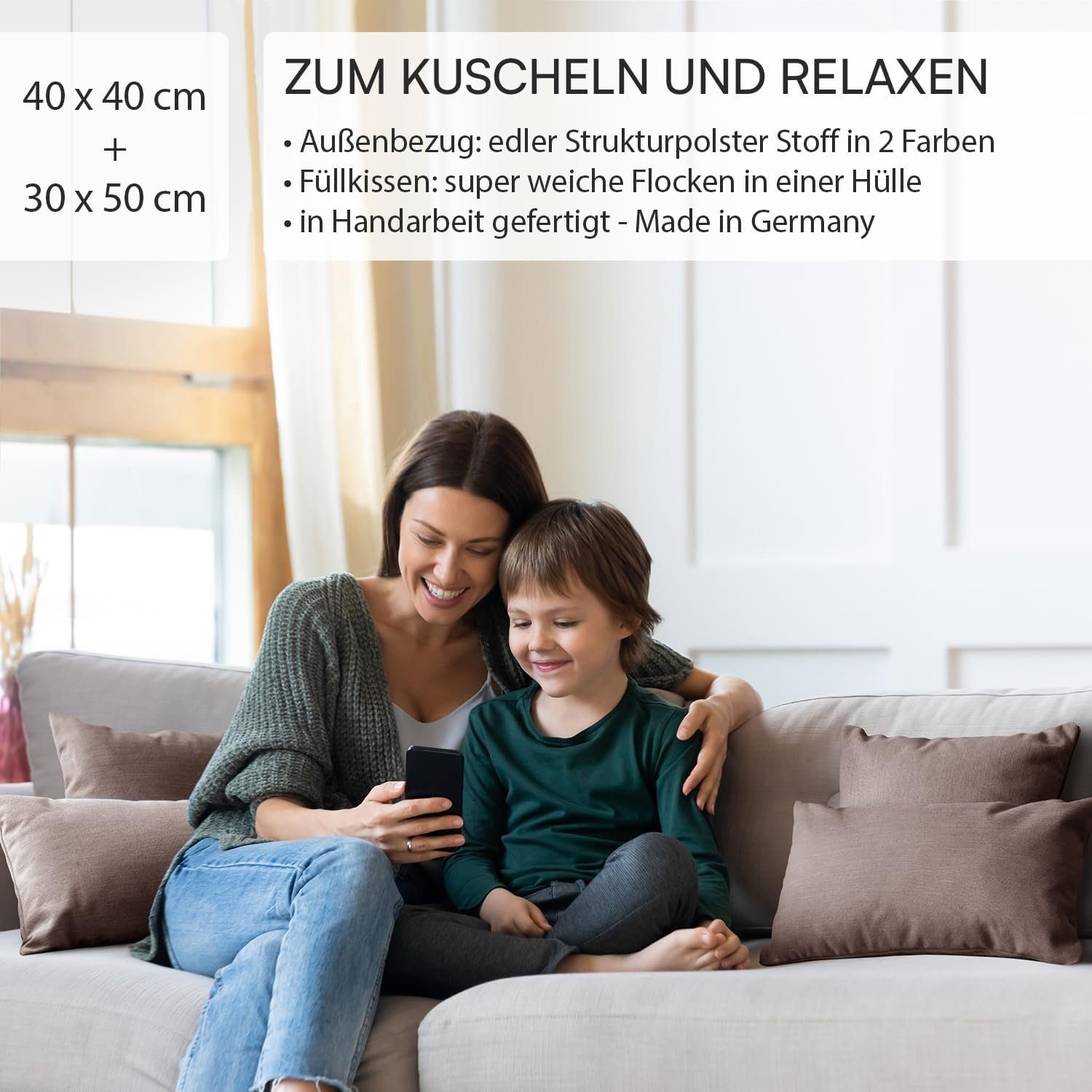 Selfitex Dekokissen 4er Set Luxus Kissen 2x 40/40 + 2x 30/50, mit Füllung und Bezug, für Sofa, Couch, Bett oder als Polster jeglicher Art, Zierkissen