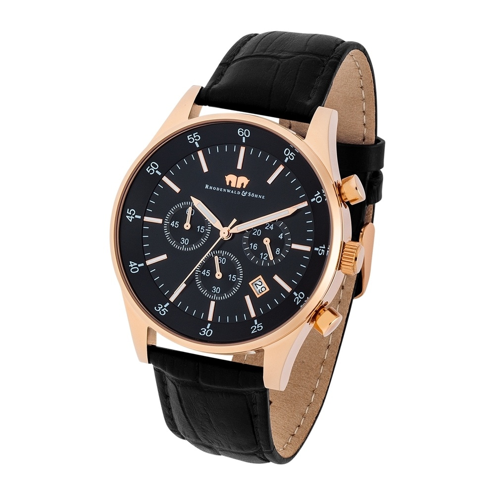 Rhodenwald & Söhne Chronographe Goodwill en Cuir véritable en Noir Montre
