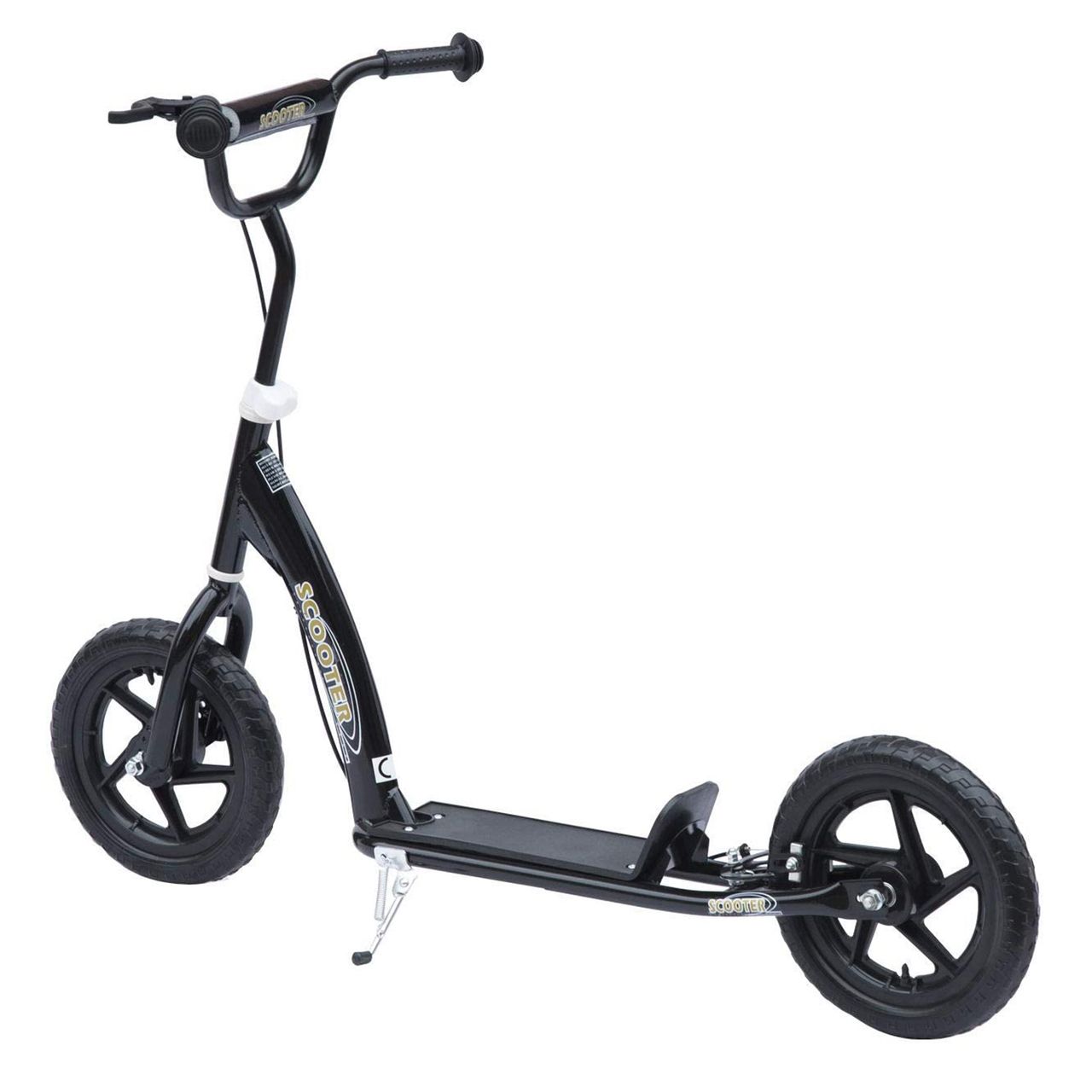 HOMCOM Kinderroller mit Hinterbremse 12 Zoll Scooter Tretroller EVA Schwarz