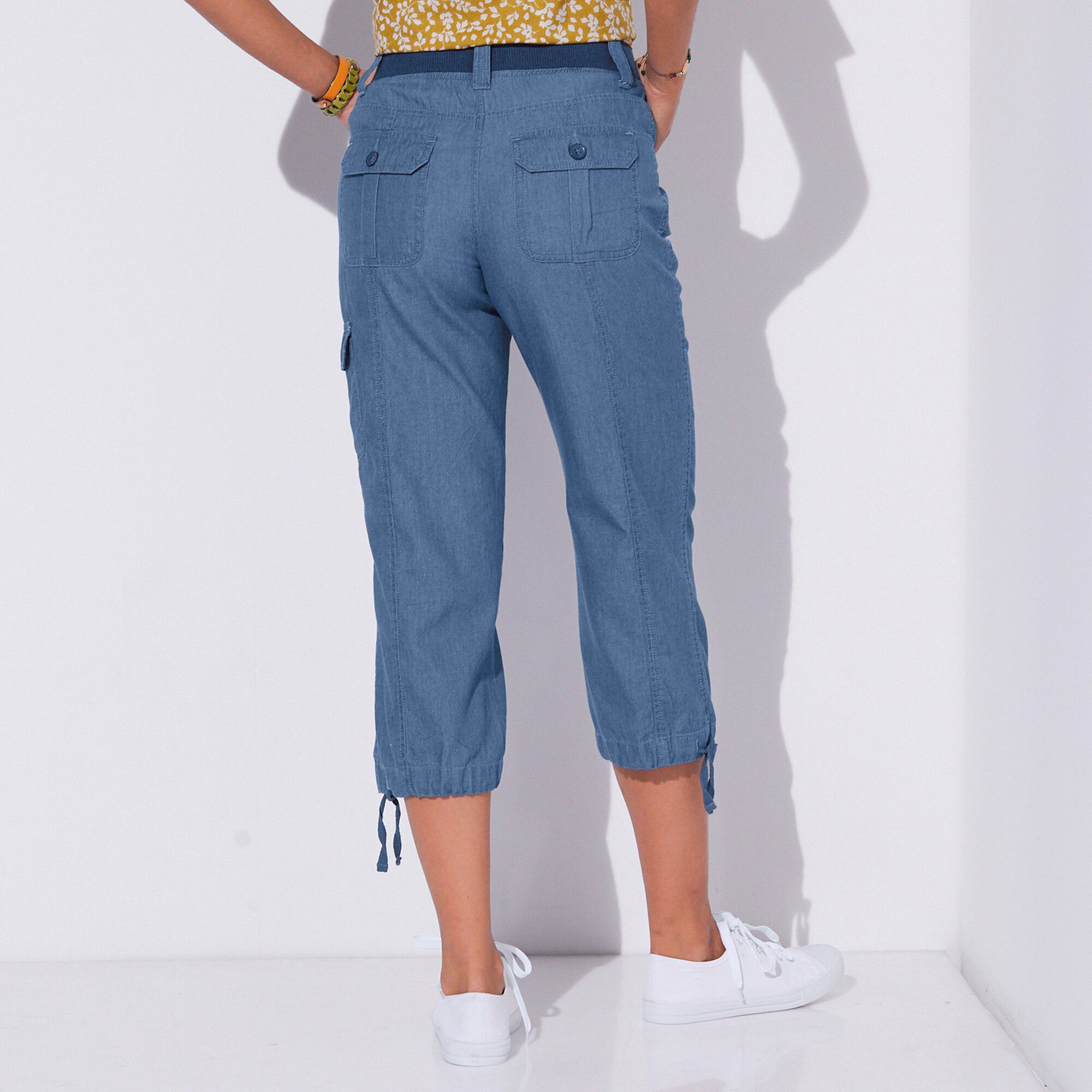 Pantacourt denim ceinture maille
