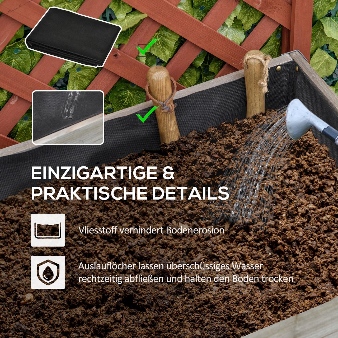 Outsunny Hochbeet Pflanzkasten mit 2 faltbaren Ablagen Blumenkasten Massivholz