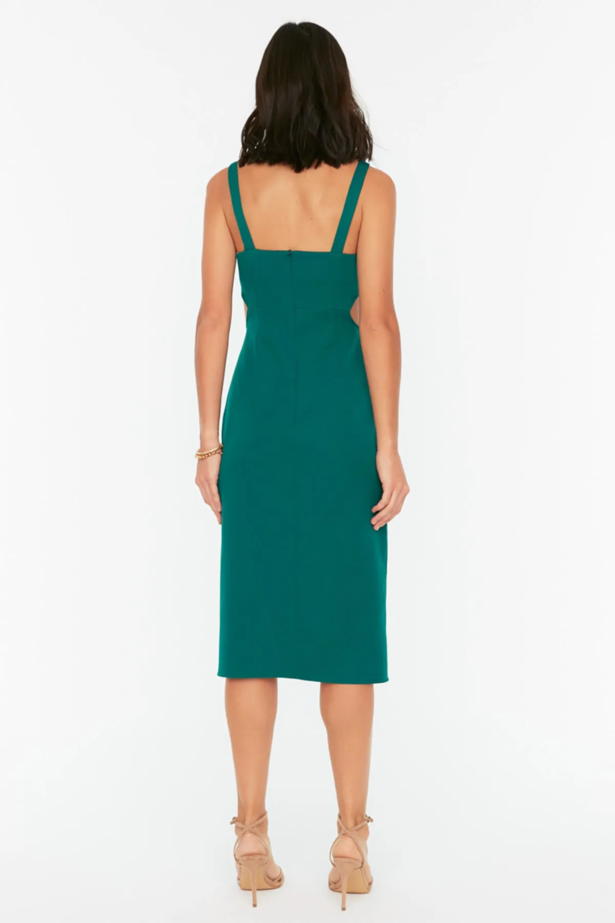 Trendyol Collection  Grünes, detailliertes Webkleid mit Schlitz und Ausschnitt TWOSS22EL2250