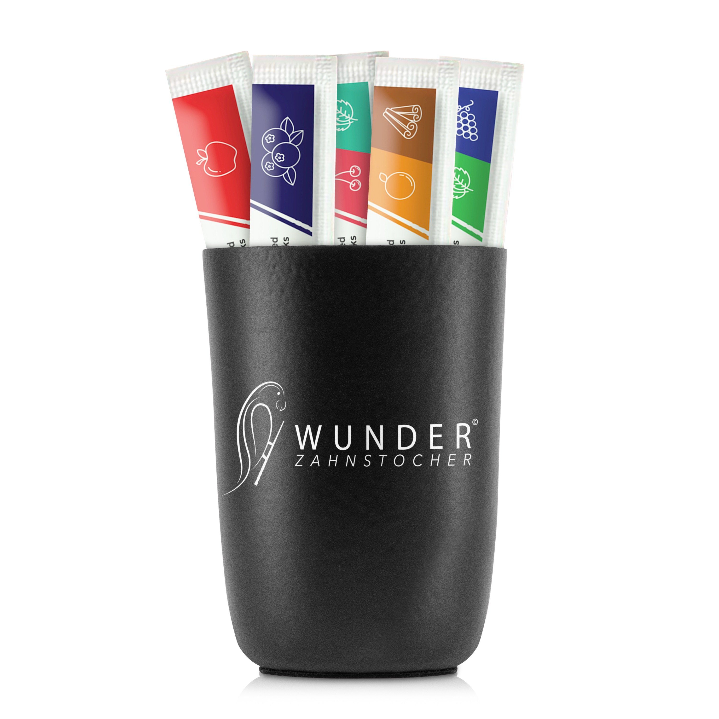 Wunder Zahnstocher Mundpflegecenter Wunder Zahnstocher mit Geschmack - Becher Schwarz + 80er Single Pack