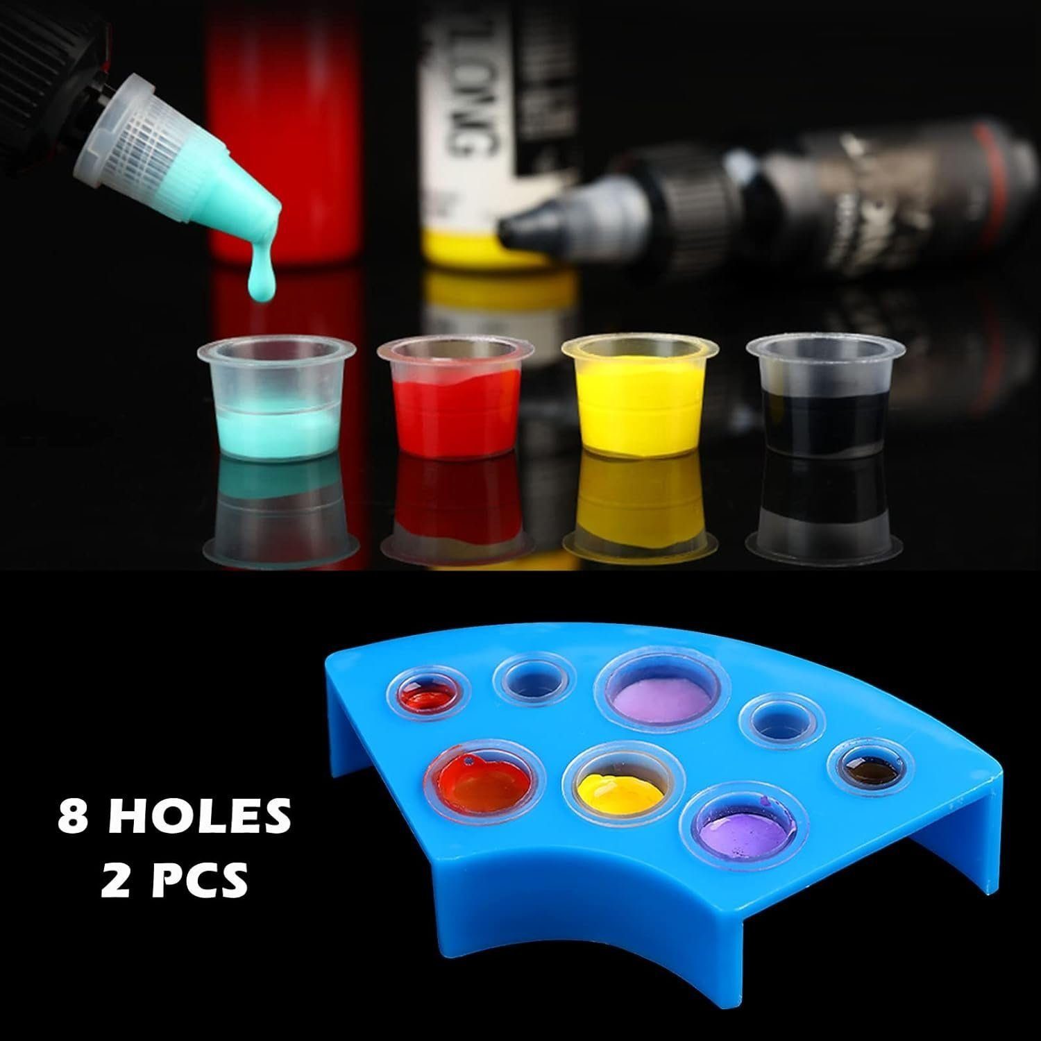 megadot Schmuck-Tattoo Tintenbecher für Tattoo Tinte Container Cap Tattoo Zubehör, 300-tlg., 300 Stück Tattoo Farbkappen Cups mit 2 Cups Halterungen