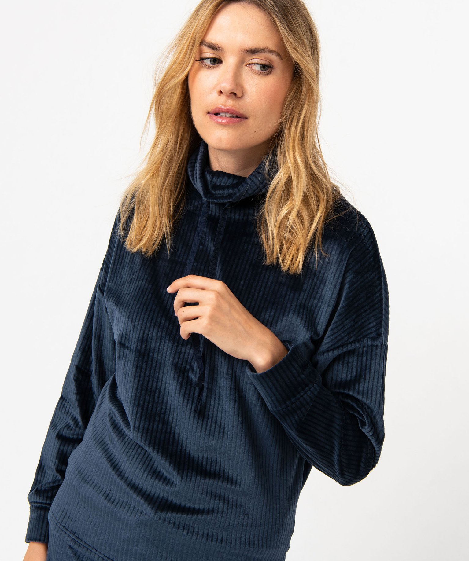 Haut de pyjama en velours ctelé femme bleu fonce | GEMO