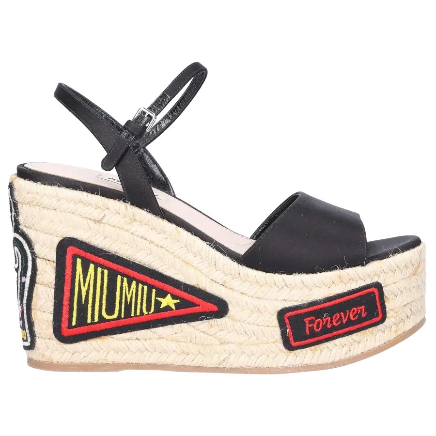 Miu Miu - Plateausandalen Satin - schwarz