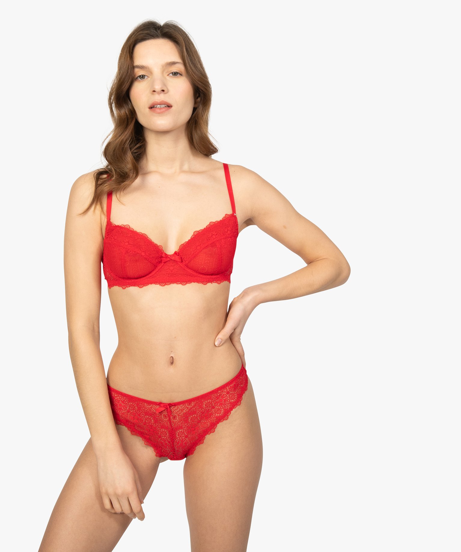 String femme dentelle et plumetis (lot de 2) rouge | GEMO
